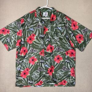 AE Sport‎ Shirt Mens XXL Green US Marines Hawaiian Button Up Beach Adult